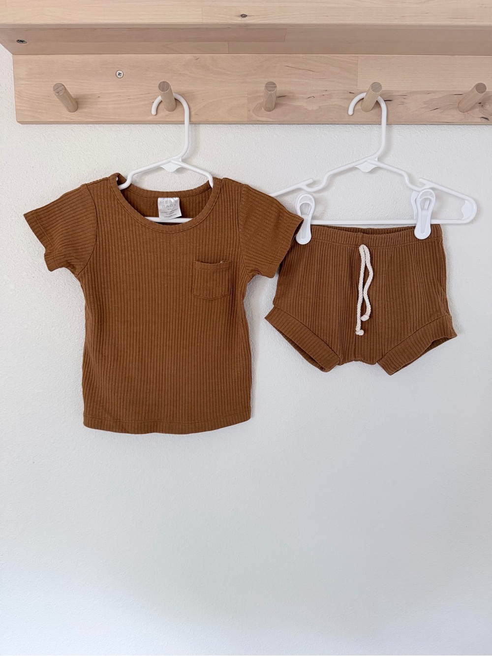Mebie Baby Ribbed Short Sleeve T & Drawstring Shorts Set - Brown